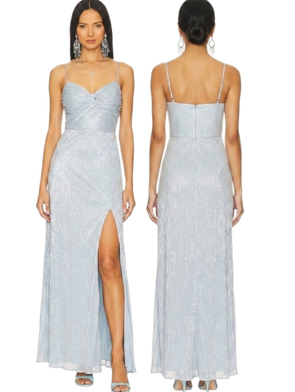 AQUA Silver Twist-front Floor Length Evening Gown - Size 6